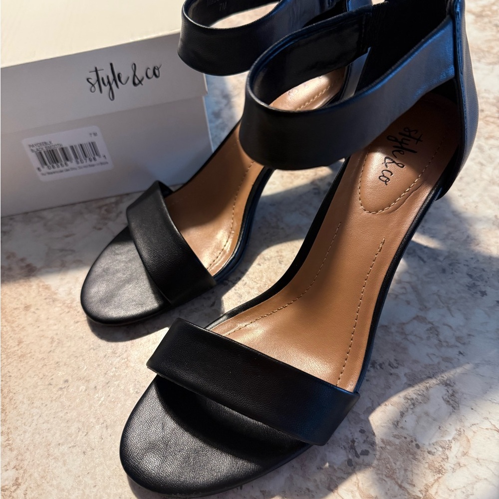 Style & Co. Black Open-Toe Ankle-Strap Heels